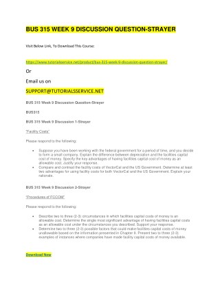 BUS 315 WEEK 9 DISCUSSION QUESTION-STRAYER