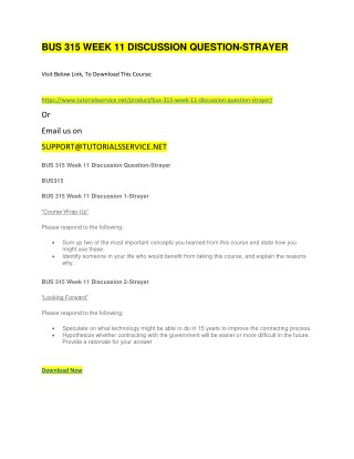 BUS 315 WEEK 11 DISCUSSION QUESTION-STRAYER
