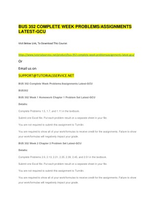 BUS 352 COMPLETE WEEK PROBLEMS/ASSIGNMENTS LATEST-GCU
