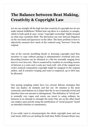 The Balance between Beat Making, Creativity & Copyright Law