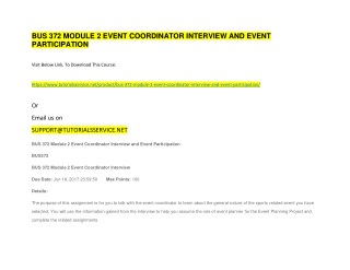 BUS 372 MODULE 2 EVENT COORDINATOR INTERVIEW AND EVENT PARTICIPATION