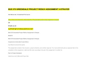 BUS 375 GREENDALE PROJECT REDUX ASSIGNMENT 3-STRAYER