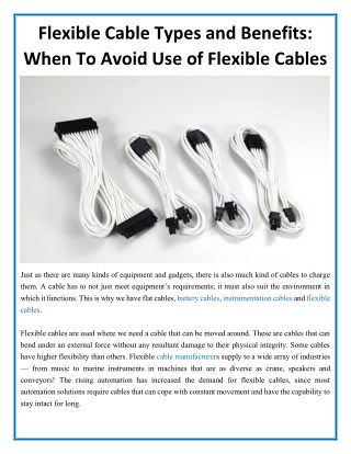 Flexible Cable Types and Benefits: When To Avoid Use of Flexible Cables