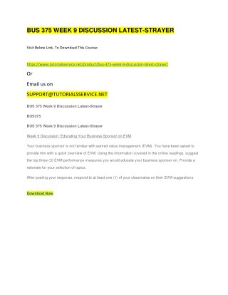 BUS 375 WEEK 9 DISCUSSION LATEST-STRAYER