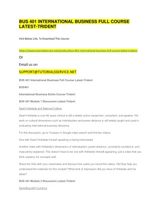 BUS 401 INTERNATIONAL BUSINESS FULL COURSE LATEST-TRIDENT