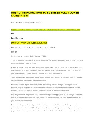 BUS 401 INTRODUCTION TO BUSINESS FULL COURSE LATEST-TESC