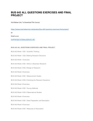 BUS 642 ALL QUESTIONS EXERCISES AND FINAL PROJECT