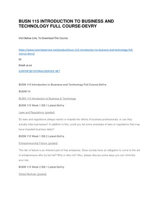 BUSN 115 INTRODUCTION TO BUSINESS AND TECHNOLOGY FULL COURSE-DEVRY