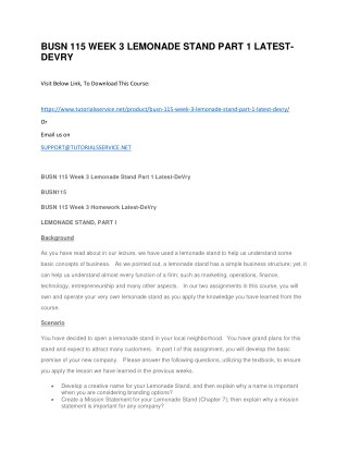 BUSN 115 WEEK 3 LEMONADE STAND PART 1 LATEST-DEVRY