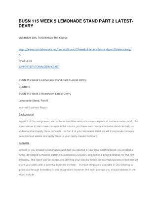 BUSN 115 WEEK 5 LEMONADE STAND PART 2 LATEST-DEVRY