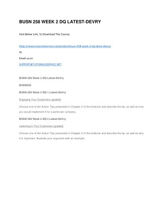 BUSN 258 WEEK 2 DQ LATEST-DEVRY