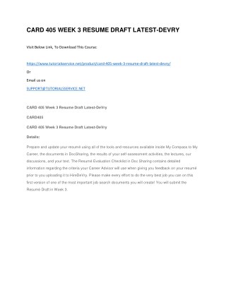 CARD 405 WEEK 3 RESUME DRAFT LATEST-DEVRY