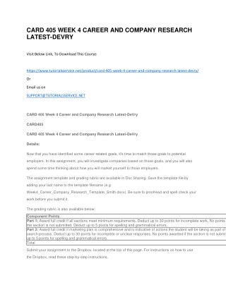 CARD 405 WEEK 4 CAREER AND COMPANY RESEARCH LATEST-DEVRY