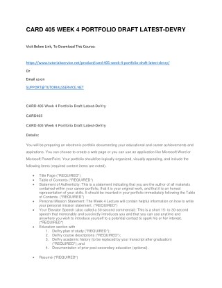 CARD 405 WEEK 4 PORTFOLIO DRAFT LATEST-DEVRY