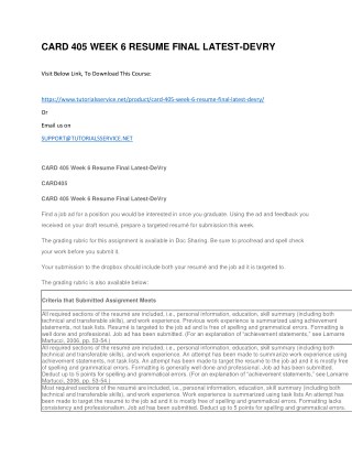 CARD 405 WEEK 6 RESUME FINAL LATEST-DEVRY