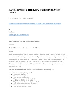 CARD 405 WEEK 7 INTERVIEW QUESTIONS LATEST-DEVRY