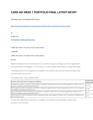 CARD 405 WEEK 7 PORTFOLIO FINAL LATEST-DEVRY