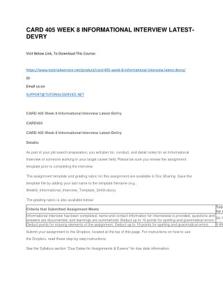 CARD 405 WEEK 8 INFORMATIONAL INTERVIEW LATEST-DEVRY