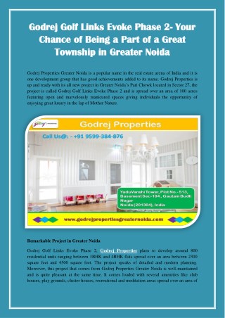 Godrej Golf Links Evoke Phase 2- Your Chance of Being a Part of a Great Township in Greater Noida