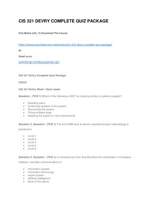 CIS 321 DEVRY COMPLETE QUIZ PACKAGE