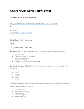 CIS 321 DEVRY WEEK 1 QUIZ LATEST