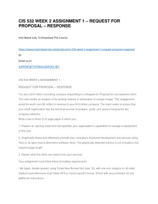 CIS 532 WEEK 2 ASSIGNMENT 1 â€“ REQUEST FOR PROPOSAL â€“ RESPONSE