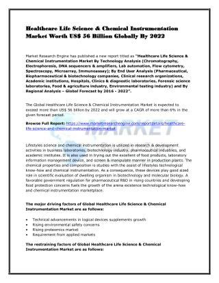 Healthcare Life Science & Chemical Instrumentation Market Worth US$ 56 Billion Globally By 2022