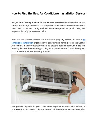 How to Find the Best Air Conditioner Installation Service