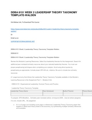 DDBA 8151 WEEK 2 LEADERSHIP THEORY TAXONOMY TEMPLATE-WALDEN