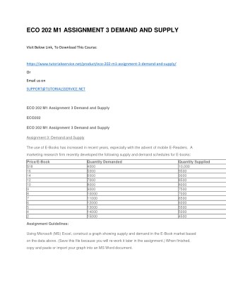 ECO 202 M1 ASSIGNMENT 3 DEMAND AND SUPPLY