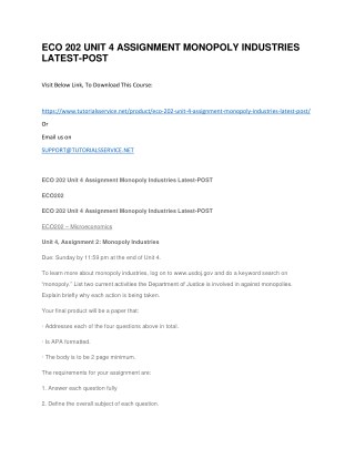 ECO 202 UNIT 4 ASSIGNMENT MONOPOLY INDUSTRIES LATEST-POST