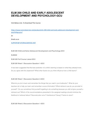 ELM 200 CHILD AND EARLY ADOLESCENT DEVELOPMENT AND PSYCHOLOGY-GCU