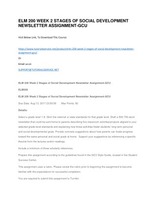 ELM 200 WEEK 2 STAGES OF SOCIAL DEVELOPMENT NEWSLETTER ASSIGNMENT-GCU