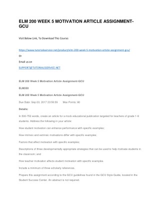 ELM 200 WEEK 5 MOTIVATION ARTICLE ASSIGNMENT-GCU