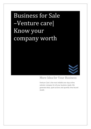 Business for sale-Venture care| Know your company worth