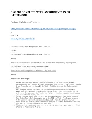 ENG 106 COMPLETE WEEK ASSIGNMENTS PACK LATEST-GCU