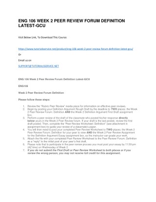 ENG 106 WEEK 2 PEER REVIEW FORUM DEFINITION LATEST-GCU
