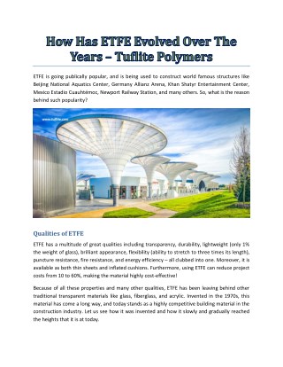 How Has ETFE Evolved Over The Years - Tuflite Polymers
