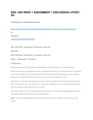 ENG 1300 WEEK 1 ASSIGNMENT 1 DISCUSSION LATEST-SU