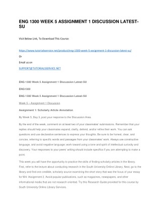 ENG 1300 WEEK 5 ASSIGNMENT 1 DISCUSSION LATEST-SU