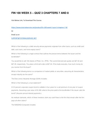 FIN 100 WEEK 5 â€“ QUIZ 3 CHAPTERS 7 AND 8