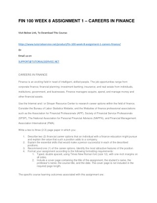 FIN 100 WEEK 8 ASSIGNMENT 1 â€“ CAREERS IN FINANCE