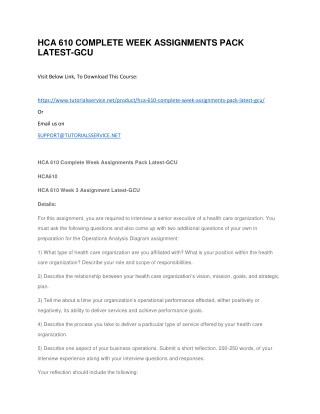 HCA 610 COMPLETE WEEK ASSIGNMENTS PACK LATEST-GCU