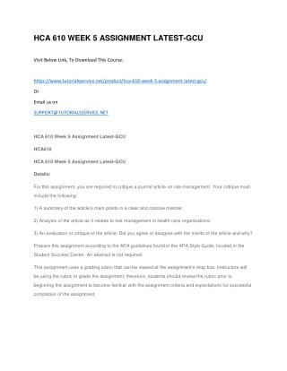 HCA 610 WEEK 5 ASSIGNMENT LATEST-GCU