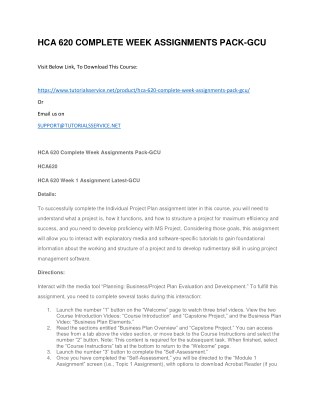 HCA 620 COMPLETE WEEK ASSIGNMENTS PACK-GCU
