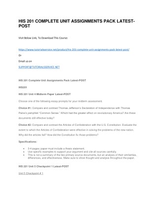 HIS 201 COMPLETE UNIT ASSIGNMENTS PACK LATEST-POST