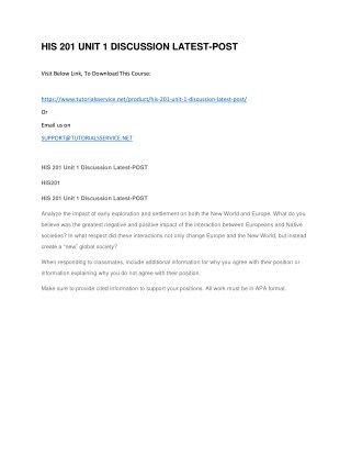 HIS 201 UNIT 1 DISCUSSION LATEST-POST