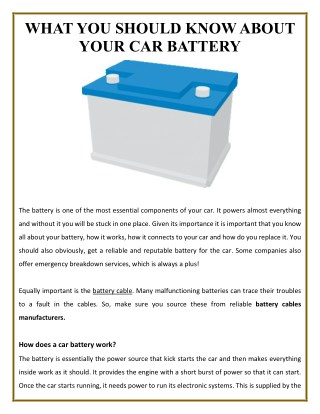 WHAT YOU SHOULD KNOW ABOUT YOUR CAR BATTERY