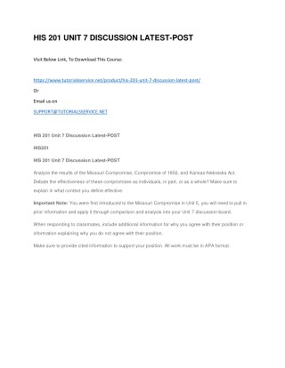 HIS 201 UNIT 7 DISCUSSION LATEST-POST