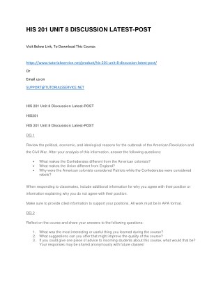 HIS 201 UNIT 8 DISCUSSION LATEST-POST
